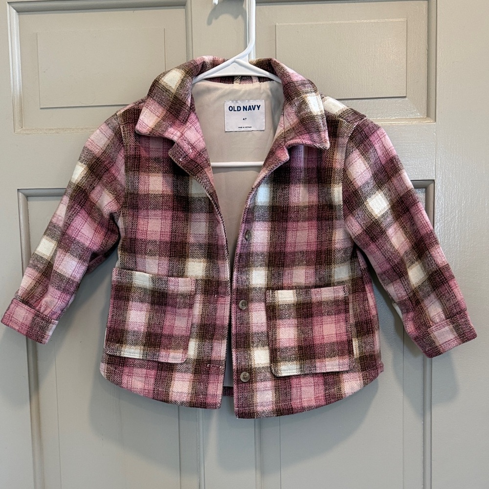 Old Navy Kids Pink Plaid Shacket Size 4T